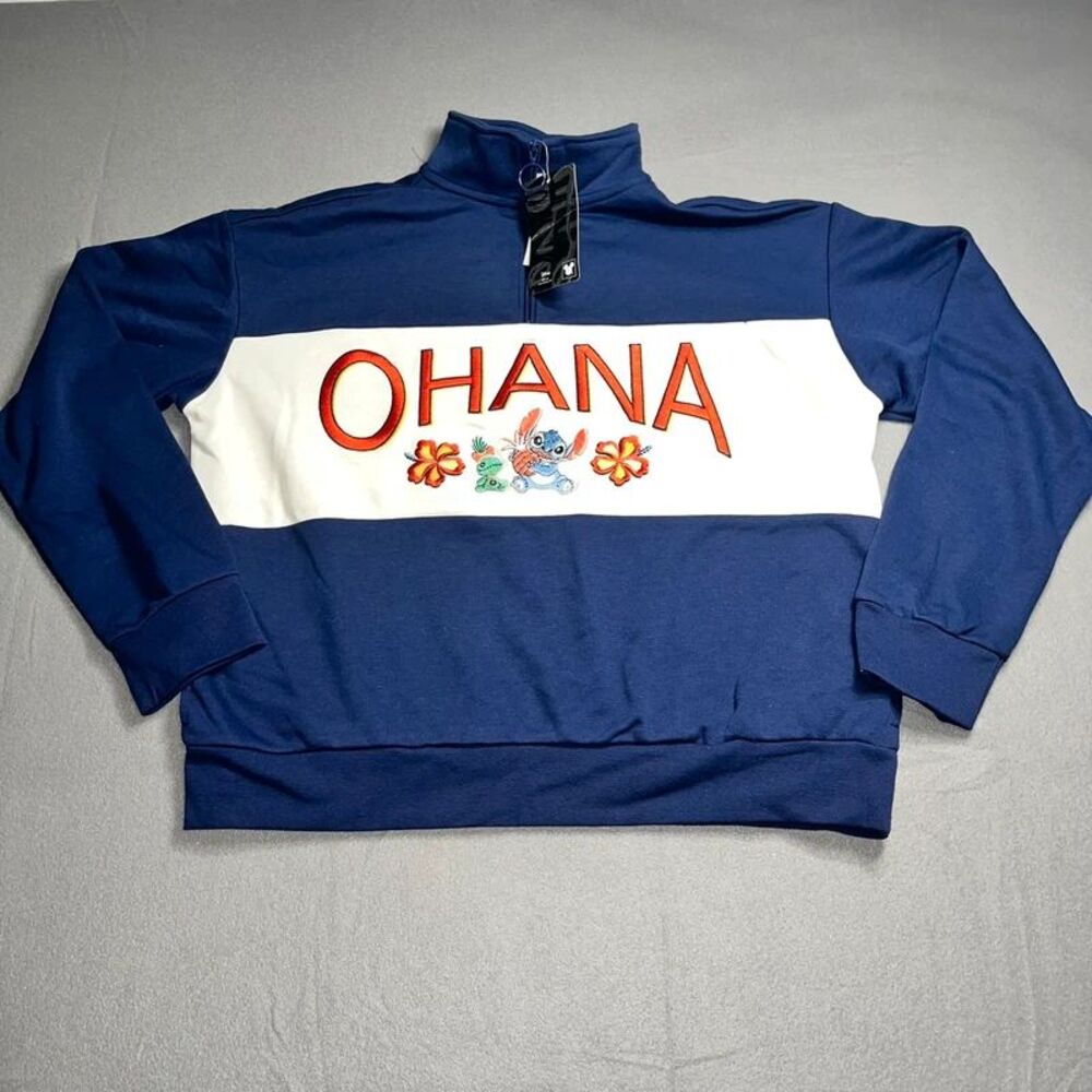 NWT Disney Womens M Stitch Quarter Zip Sweatshirt BoxLunch Pockets Lilo